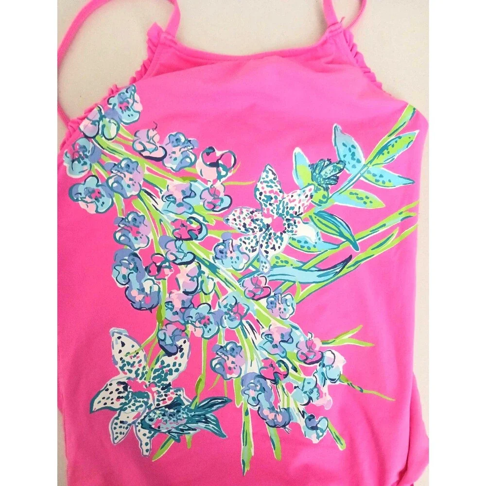 NEW Lilly Pulitzer Girls Juliet One Piece Swimsuit Pink Tropics Sz 10